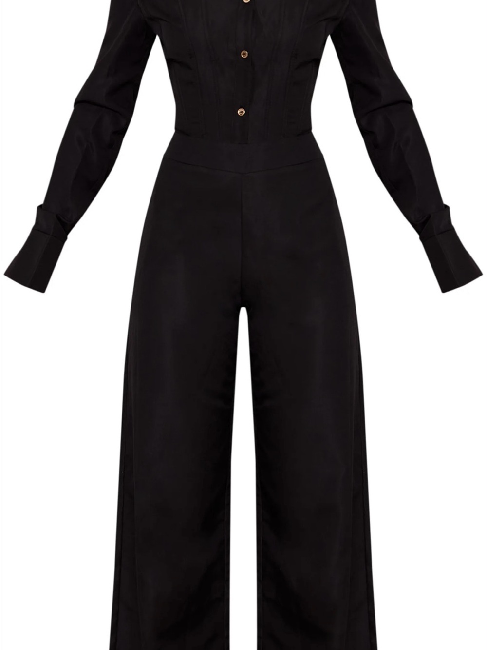 PrettyLittleThing Black Wide-Leg Button-Up Jumpsuit - Picture 3 of 6